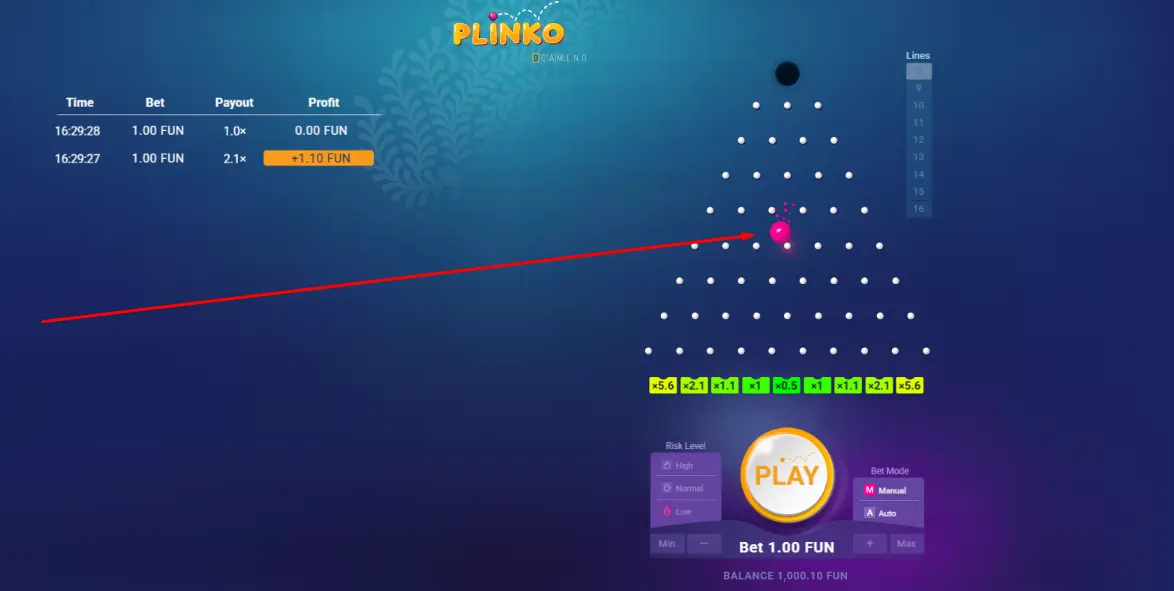 Ball bouncing in Plinko